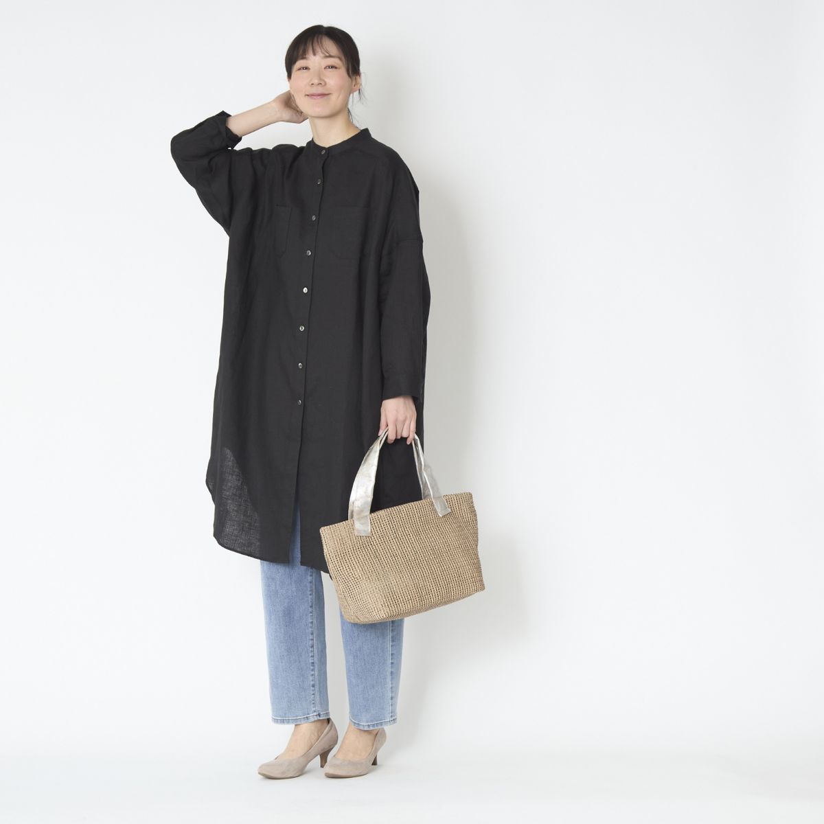 n.o.f.l/リトアニアリネン薄手ロングシャツワンピース